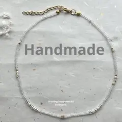 【SALE】ハンドメイド ビーズネックレス クリア ゴールド