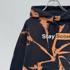 古着 ノーブランド パーカー Stay Sober ブリーチ タイダイ ブラック