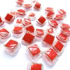 ④大量 まとめ売り シャンクボタン レトロ 樹脂クリア 赤 透明 デットストック