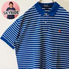 ラルフローレン ポロシャツ 美品 ポニー刺繍 ワンポイント L ブルー ボーダー