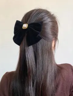 SHEIN ヘアクリップ リボン ブラック