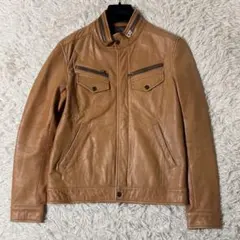メンズビギ　ラムレザー　シングル　ライダースジャケット　キャメル　2