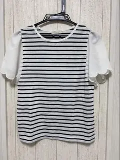 アースミュージックアンドエコロジー ボーダーTシャツ 半袖 レース袖