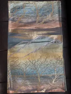 袋帯 富士山山水風景　ブルーグリーングラデーション　レディースオシャレ上品