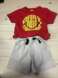 お得！MARKEY'S スマイルTシャツ＋グレーショートパンツ 100cmのサムネイル