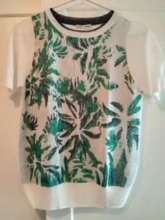 relacher 植物柄 麻綿半袖ニット