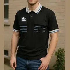 Y2K希少adidas ゲームシャツ審判着　ポロシャツ半袖ユニセックスMブラック