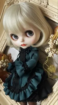 ♪ブライスアウトフィット†青緑スエード調バッスルドレス†#460♪