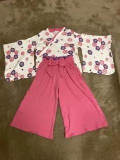 ⭐︎袴風 2点セット⭐︎110cm 花柄着物ドレス⭐︎雛祭り女の子ピンク赤桃ひなまつり