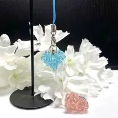 ハート　ストラップ　ガラスビーズ（グラスビーズ）　1個売り　全2色　ピンク