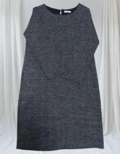 ほぼ未使用✨️ 高品質 ネイビー ツイード ラメ ロング丈 ワンピース Lサイズ