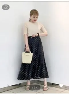 値下げ！美品✨ローリーズファーム麻レーヨンドット柄フレアースカート！！