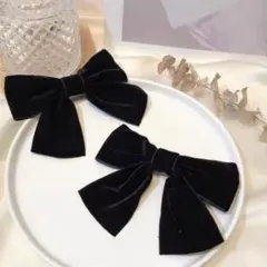 3.8cm×2m 黒 髪飾り ベロアリボン ヘアアクセサリー 浴衣 着物 夏祭り