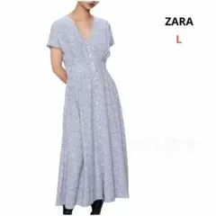 ZARA 半袖シャツワンピース L　小花柄　フラワープリント　ロング丈