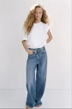 TRF ハイウエストクロスオーバーワイドレッグジーンズ