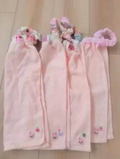 ハンドメイド　うさぎ柄　おりこうエプロン　4枚セット　まとめ売り　女の子　ピンク