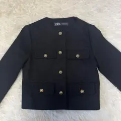 【美品】ZARA クロップドブレザーフラップジャケット ブラック XS