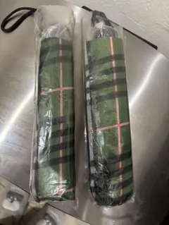 緑のチェック柄 折りたたみ傘 2本セット