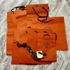 紙袋　エルメス　リボン　オレンジ 丈夫　ハイブランド　9枚セット リボン付き