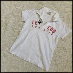 【Le coq sportif】半袖スキッパーポロシャツ M ピンク デカロゴのサムネイル