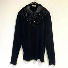 【ETHNIC KAN】カットソー モックネック ビーズスパンコール付き M相当