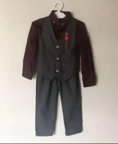 男の子 オシャレスーツ 110cm ダークグレー ボルドー 卒園式 入学式