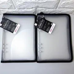 ダイソー　6リングファイル　A5　ブラック　黒　2個　ジッパー付き　シール帳