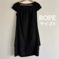 ROPE ロペ ブラックワンピース 9号 M フォーマル 半袖 膝丈 上品