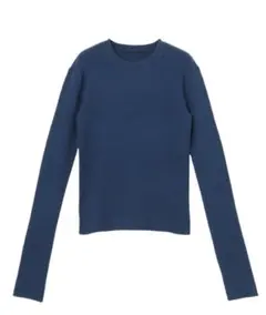 and me 袖ボタン無地ボーダー長袖リブニットトップス