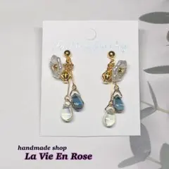 ハンドメイド ★ 月雫 フラワー アシンメトリー ピアス イヤリング