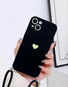 iPhone13 ショルダーストラップ付き　ハートデザインケース 黒