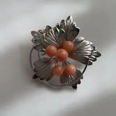 ヴィンテージ シルバー ピンクビーズ ブローチ