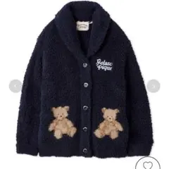 ジェラートピケ　スノーベアジャガードショールカーディガン　ネイビー