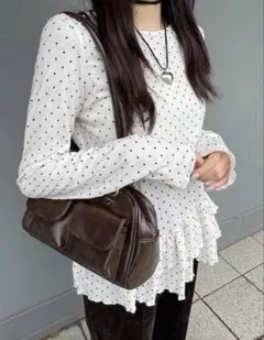 ホワイト ドット柄 薄手長袖シャツ SHEIN