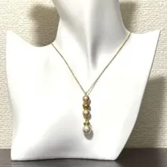 ハンドメイド　ホワイトパール10ミリ　ピンク貝パール8ミリ　ゴールド　ネックレス