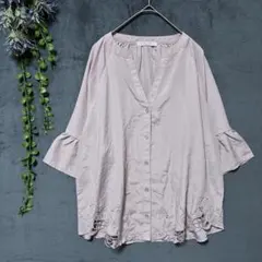 L2017ショコラフィネローブ✤わけ有✤カットワークレースブラウスM〜LLピンク