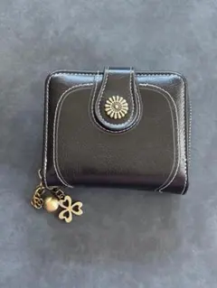 二つ折り財布 ミニ財布 レディース レザー コンパクト 小銭入れ　ブラック