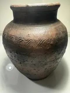 古陶風 波状文 焼締壺 高23cm 花器 古備前風