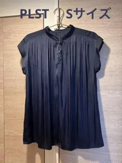 PLST サテン ネイビー ノースリーブ シャツ