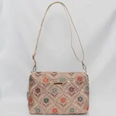 PM325 ¦ インド刺繍生地のボックス型ショルダーバッグ　ピンクベージュ