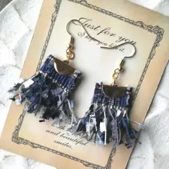 再販35　フリンジ　青　ネイビー　ピアス　イヤリング　タッセル　アクセサリー　春