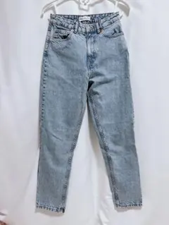 《ZARA EUR36》ライトブルー ハイウエスト デニムパンツ
