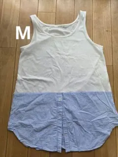 青と白のストライプタンクトップ M