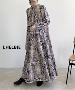 LHELBIE◆ペイズリー柄ティアードマキシワンピース◆ネイビー系◆FREE