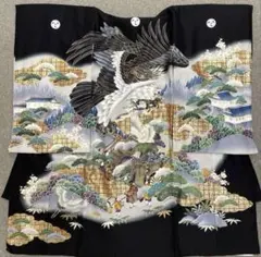 お宮参り　掛け着 産着 のしめ 男の子 鷹 城 金彩 御者車