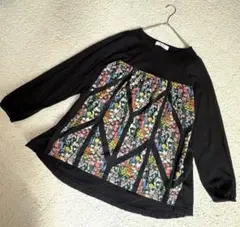 SUPER HAKKA 長袖Tシャツ　ロンT チュニック　花柄　黒　ブラック