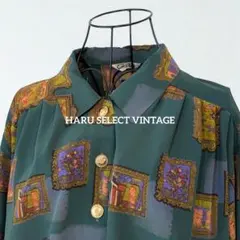 古着 レトロ古着 Vintage 昭和レトロ ゴールドボタン 総柄 ブラウス