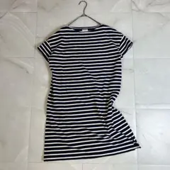 美品 オーシバル Fボーダーチュニックワンピース 紺白 フレンチスリーブ 日本製のサムネイル