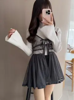 ハイネックベルスリーブリブニットトップス[k9064b] アイボリー　S