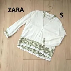 ZARA　刺繍入りコットン×リネンシャツ　S